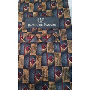 Daniel De Fasson Men's Tie 58" x 4" Handmade Silk Abstract Geometric VTG 1990s